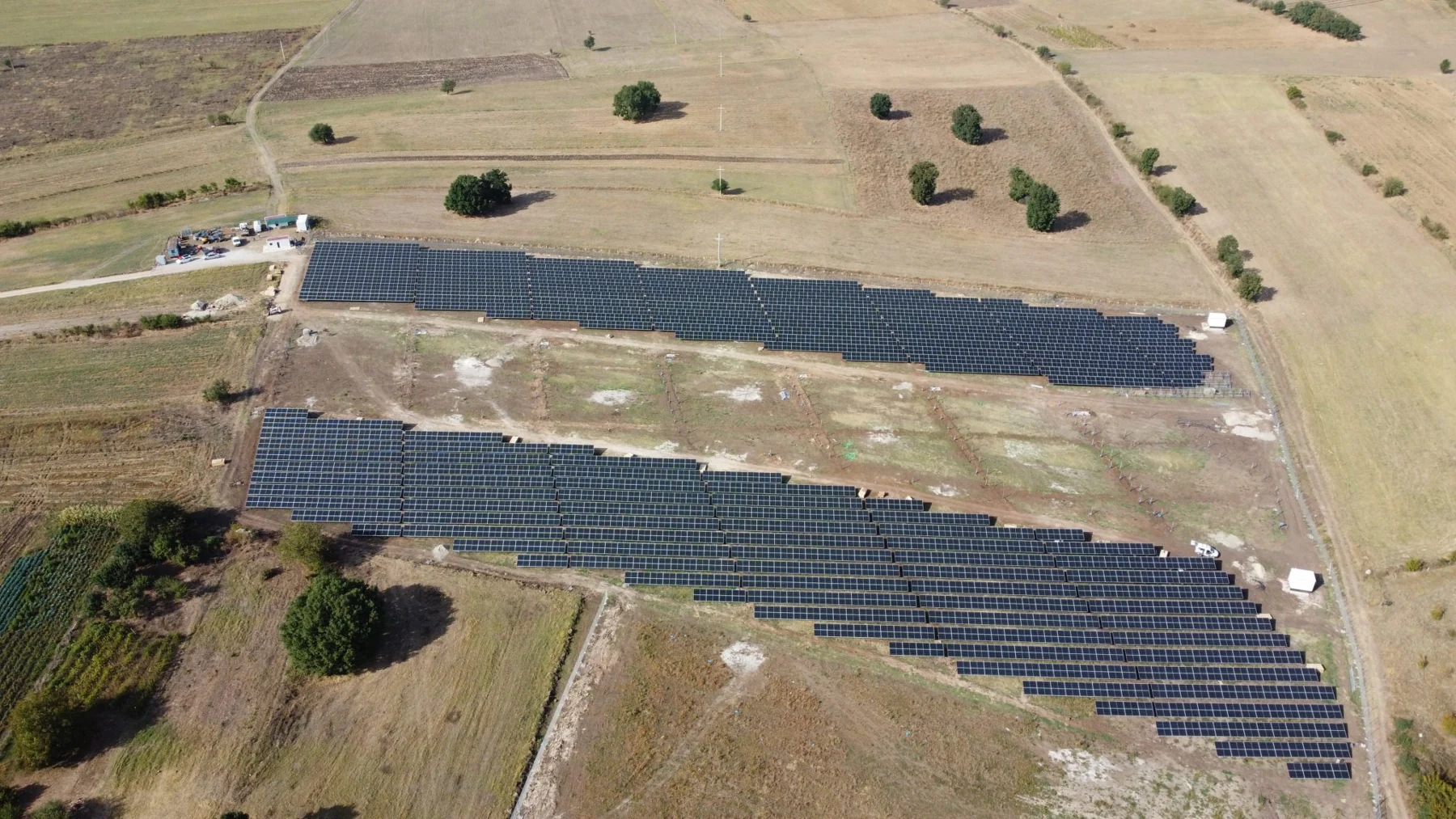 Solar panels across a large open site